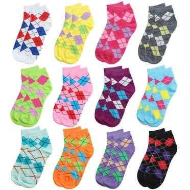 12-Pack Assorted Colors Women's Ankle Socks Size 9-11 Argyle #1