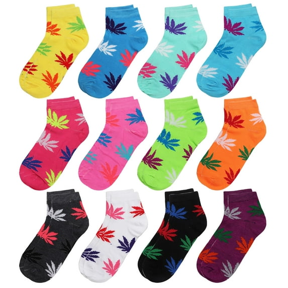12-Pack Assorted Colors Women's Ankle Socks Size 9-11 Leaves #1