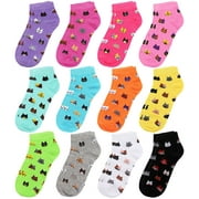 FALARI 12-Pack Assorted Colors Women's Novelty Ankle Socks Size 9-11 Cat