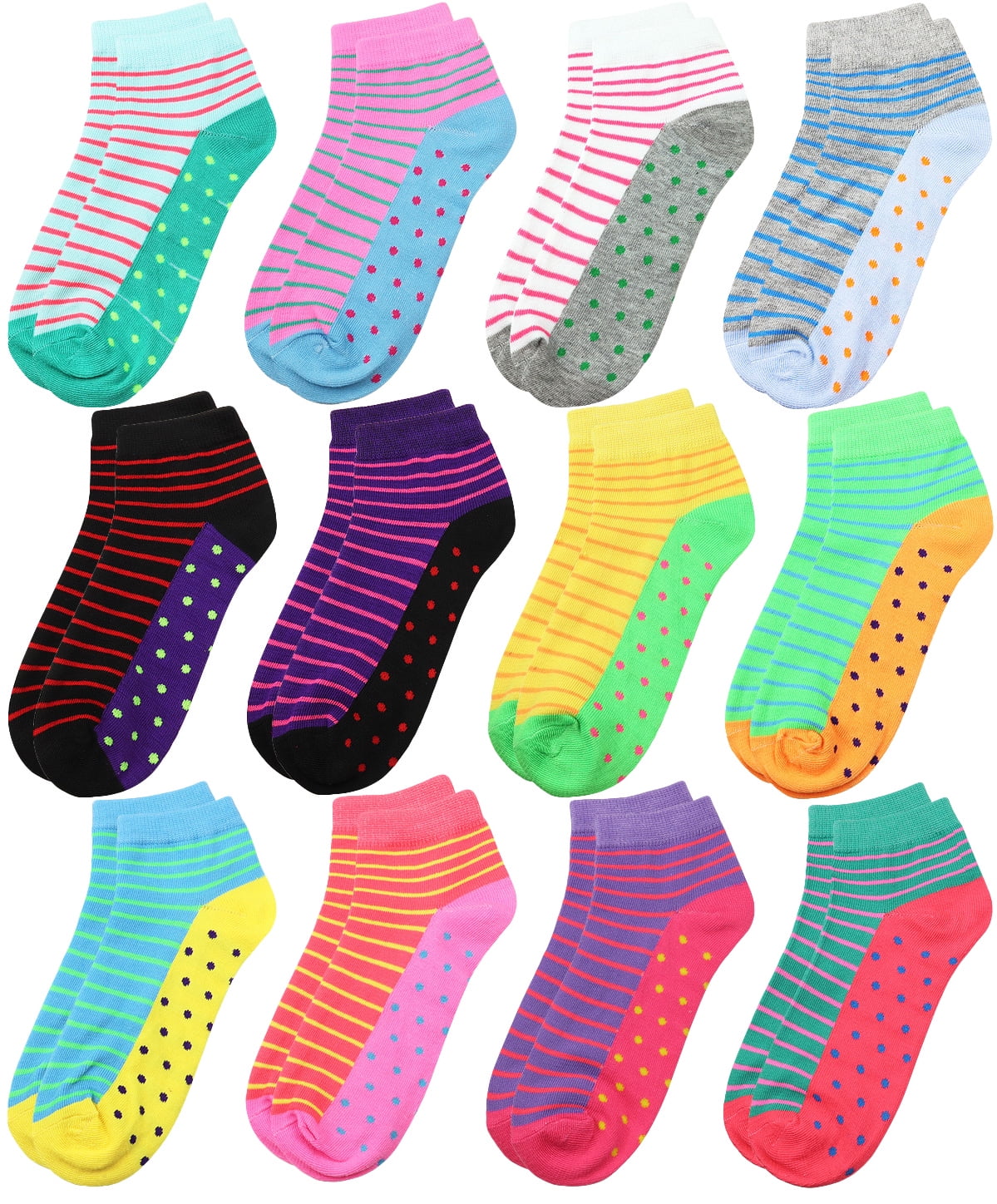 12Pack Assorted Colors Women's Novelty Ankle Socks Size 911 Dots
