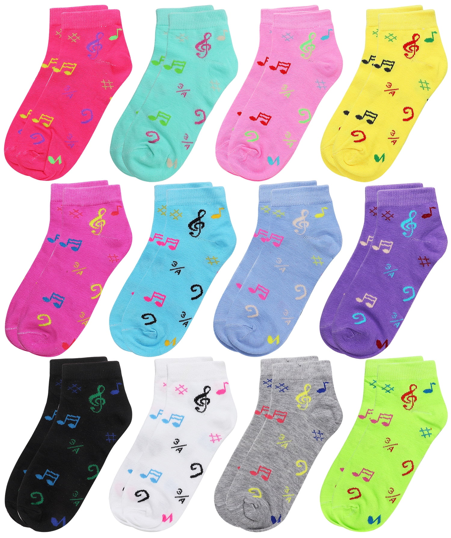 12Pack Assorted Colors Women's Novelty Ankle Socks Size 911 Musical