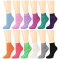 thumbnail image 1 of 12 Pairs Women's Ankle Socks Assorted Colors Size 9-11 Polka Dots Striped, 1 of 2