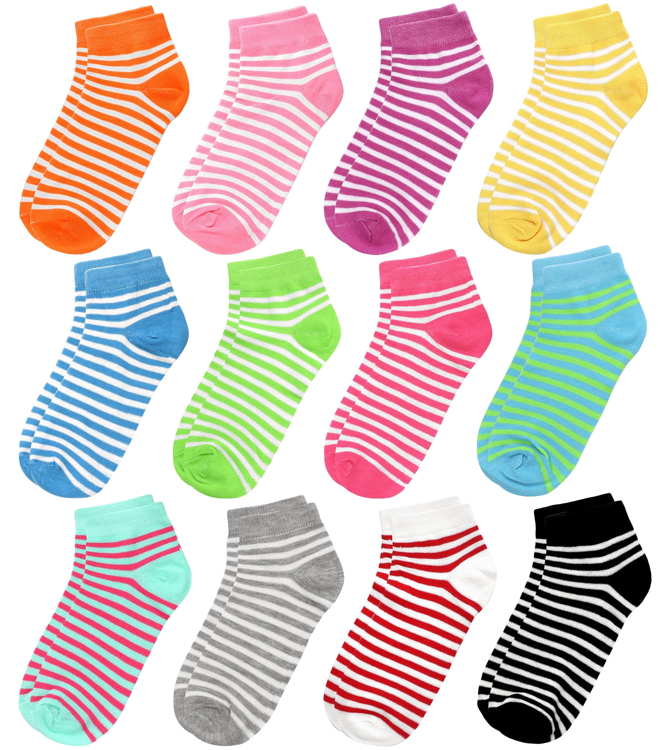 12Pack Assorted Colors Women's Novelty Ankle Socks Size 911 Striped