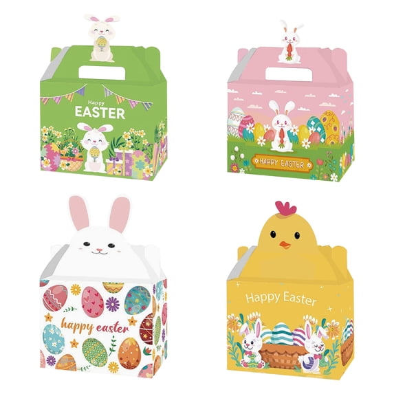 12-Pack Assorted Easter Treat Boxes - Bunny/Chick Candy Gift Containers (6.1x3.5x7in) for Kids Party Favors (B)