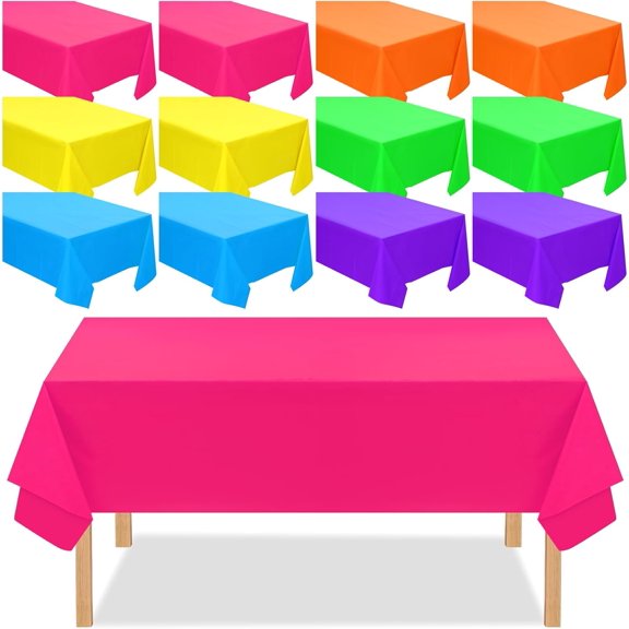 12 Pack Assorted Neon Color Plastic Tablecloth Disposable Rectangle Tropical Colored Table Cover Neon Party Supplies Birthday Wedding Picnic Home Decoration(54 x 108 Inch,Fresh Color)