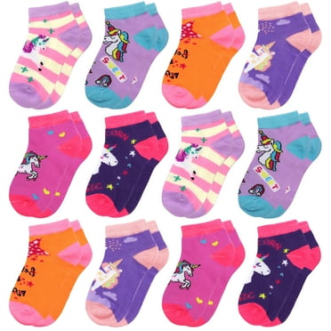 12-Pack Assorted Unicorn Pattern Toddler Girl Kids Cotton Socks Meidum 4-6 Years