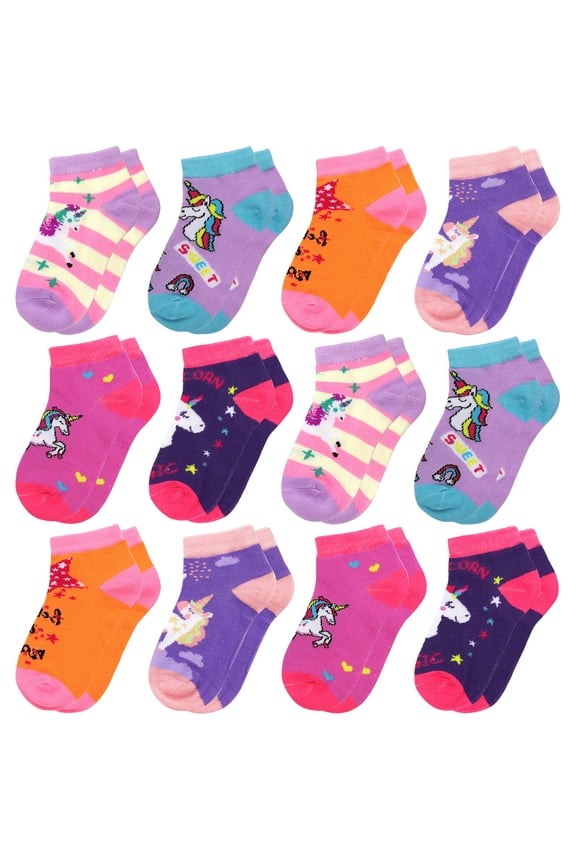 12-Pack Assorted Unicorn Pattern Toddler Girl Kids Cotton Socks Meidum 4-6 Years