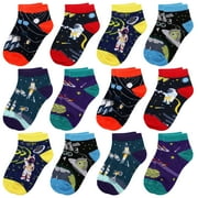 FALARI 12-Pack Assorted Universe Astronaut Pattern Toddler Boy Kids Cotton Socks Medium 4-6 Years