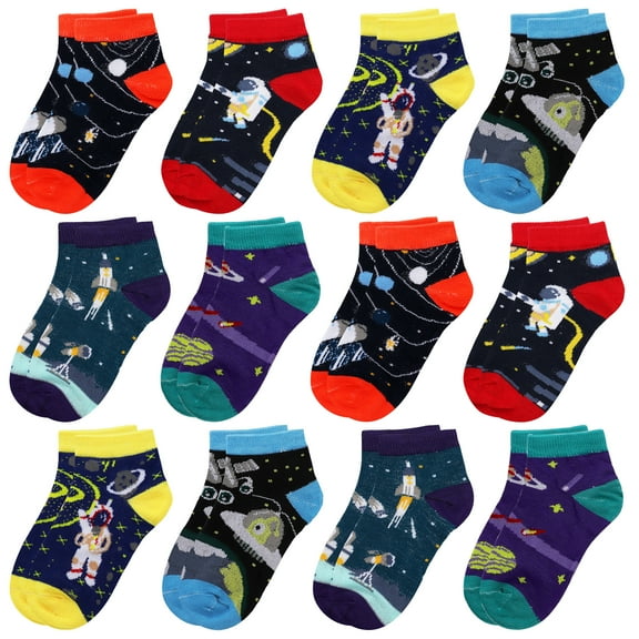 12-Pack Assorted Universe Astronaut Pattern Toddler Boy Kids Cotton Socks Medium 4-6 Years