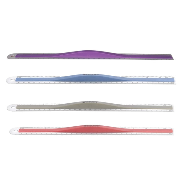 Assorted Westcott Aluminum Ruler With Finger Grip, 12 Pack