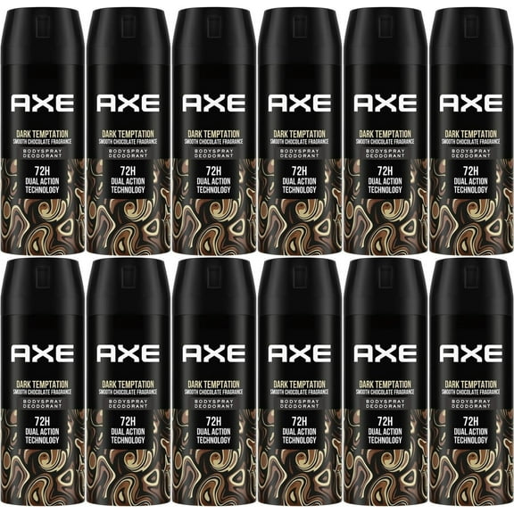 Axe Dark Temptation Deodorant Body Spray for Men, 72 Hr. 150ml / 5.07 Oz-12 Pack