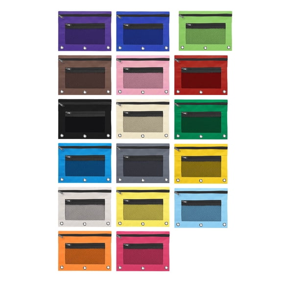 12 Pack B5 Fabric 3-Hole Zipper File Pouches With Reinforced Eyelets,Loose-Leaf Binder Storage Bags,Portable Zipper Document & Stationery Organizer For Workplace Office Sorting Supplies-Multicolor