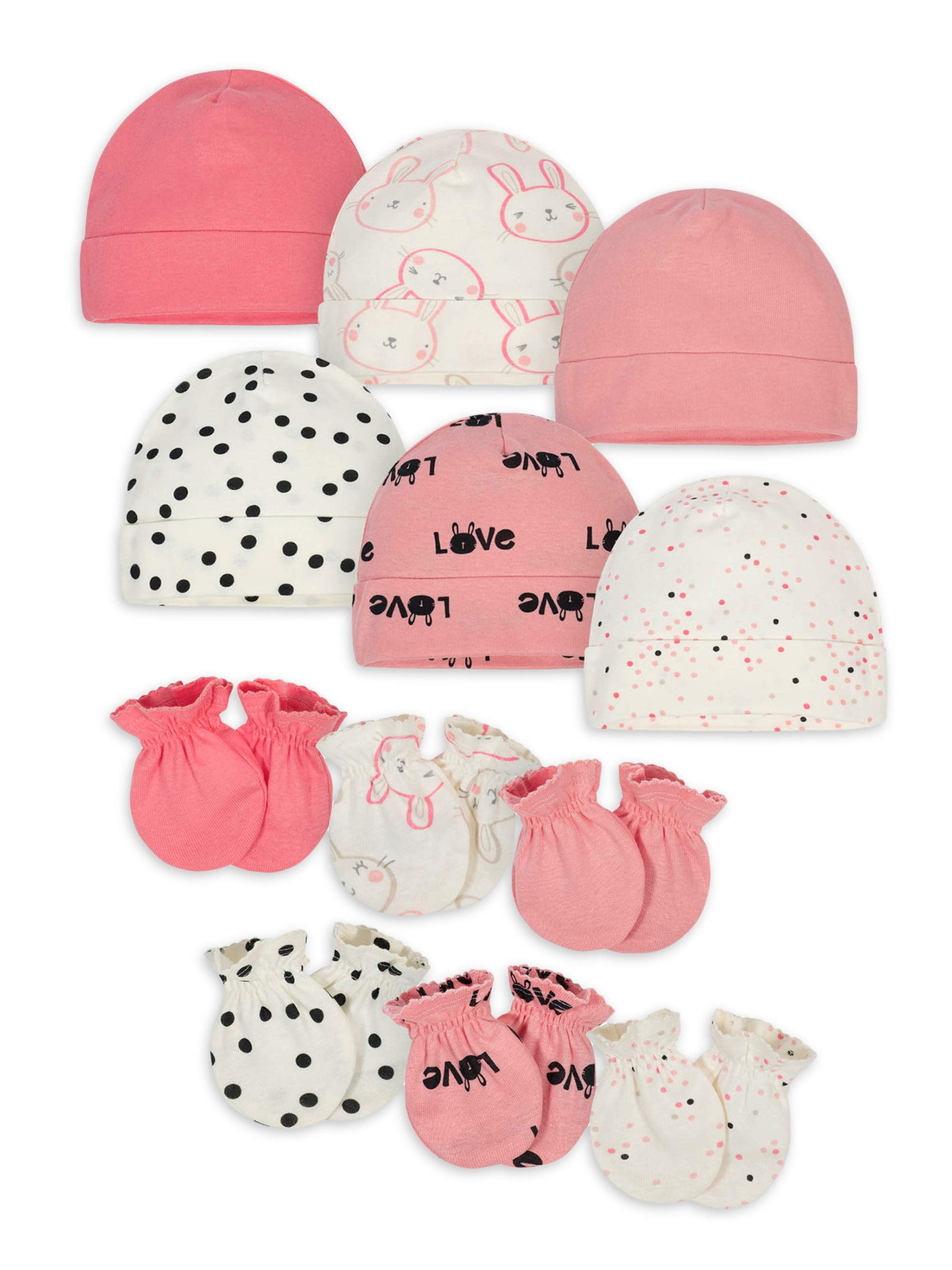 12Pack Baby Girls Bunny Cap and Mitten Set