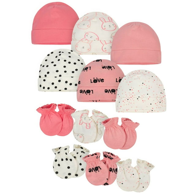 Onesies Brand Baby Girls' Cap and Mitten Set, 12 Pack, Newborn - 0/6 Months