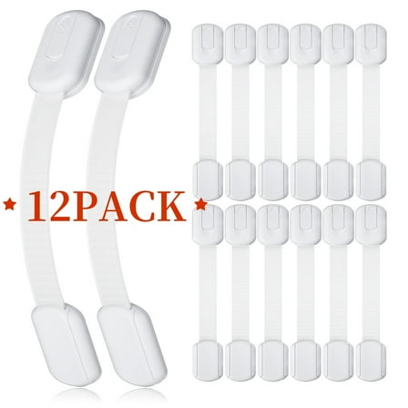 12 Pack Baby Proof Cabinet Latches,Childproof Drawer Latches,Adjustable No Drilling Child Safety Cabinet Locks Straps Baby Drawer Locks for Kids Baby Safety