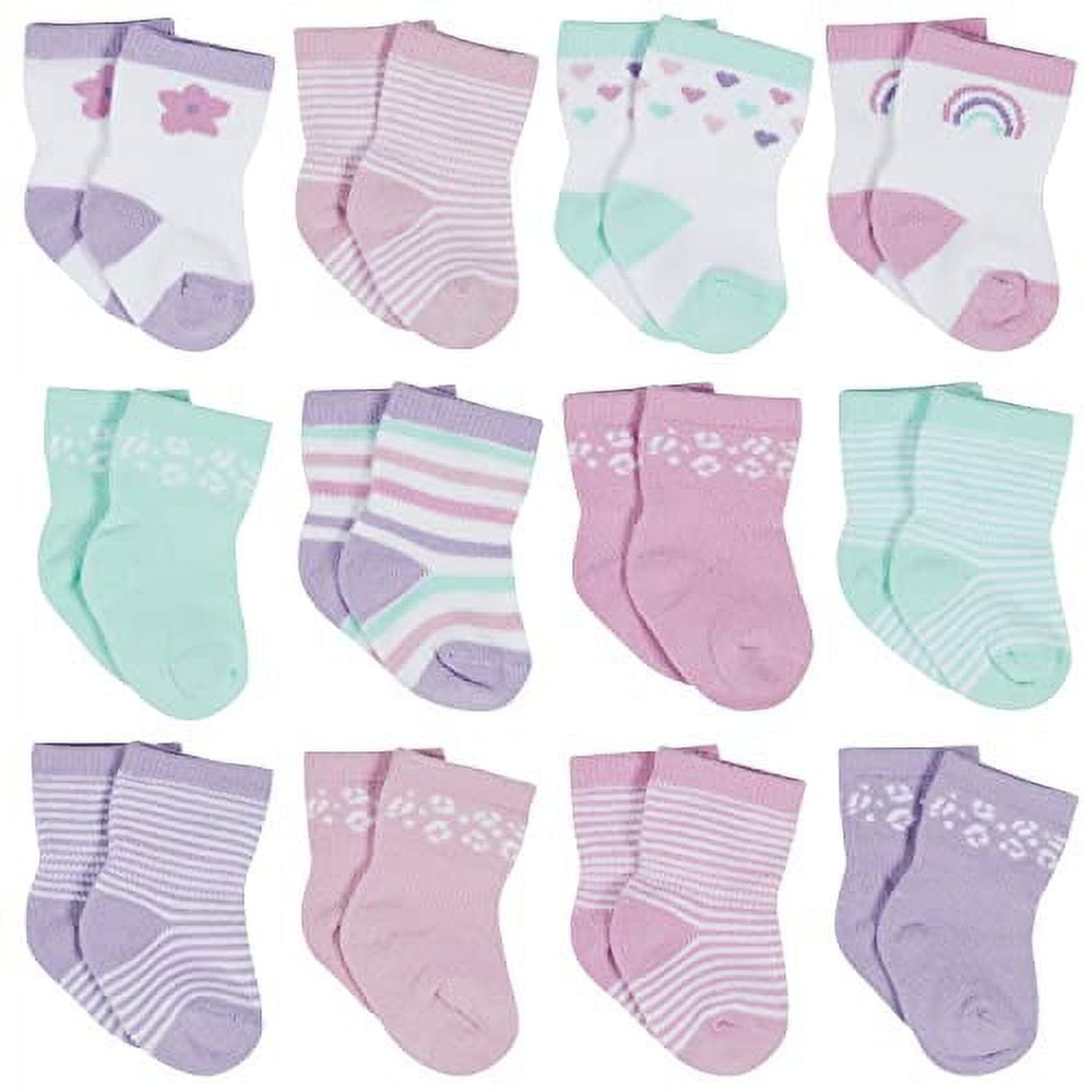 Onesies Brand Baby Girl Assorted Stayon Jersey Crew WiggleProof Socks, 12Pack, 0/6M 24M