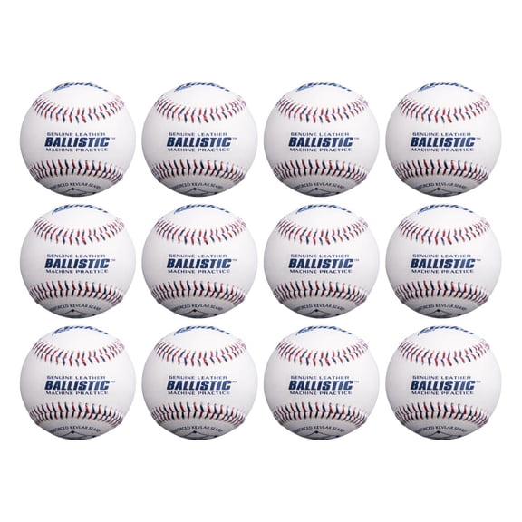 Baden Ballistic Leather Pitching Machine Baseballs, White, 9 Inch, 12-Pack
