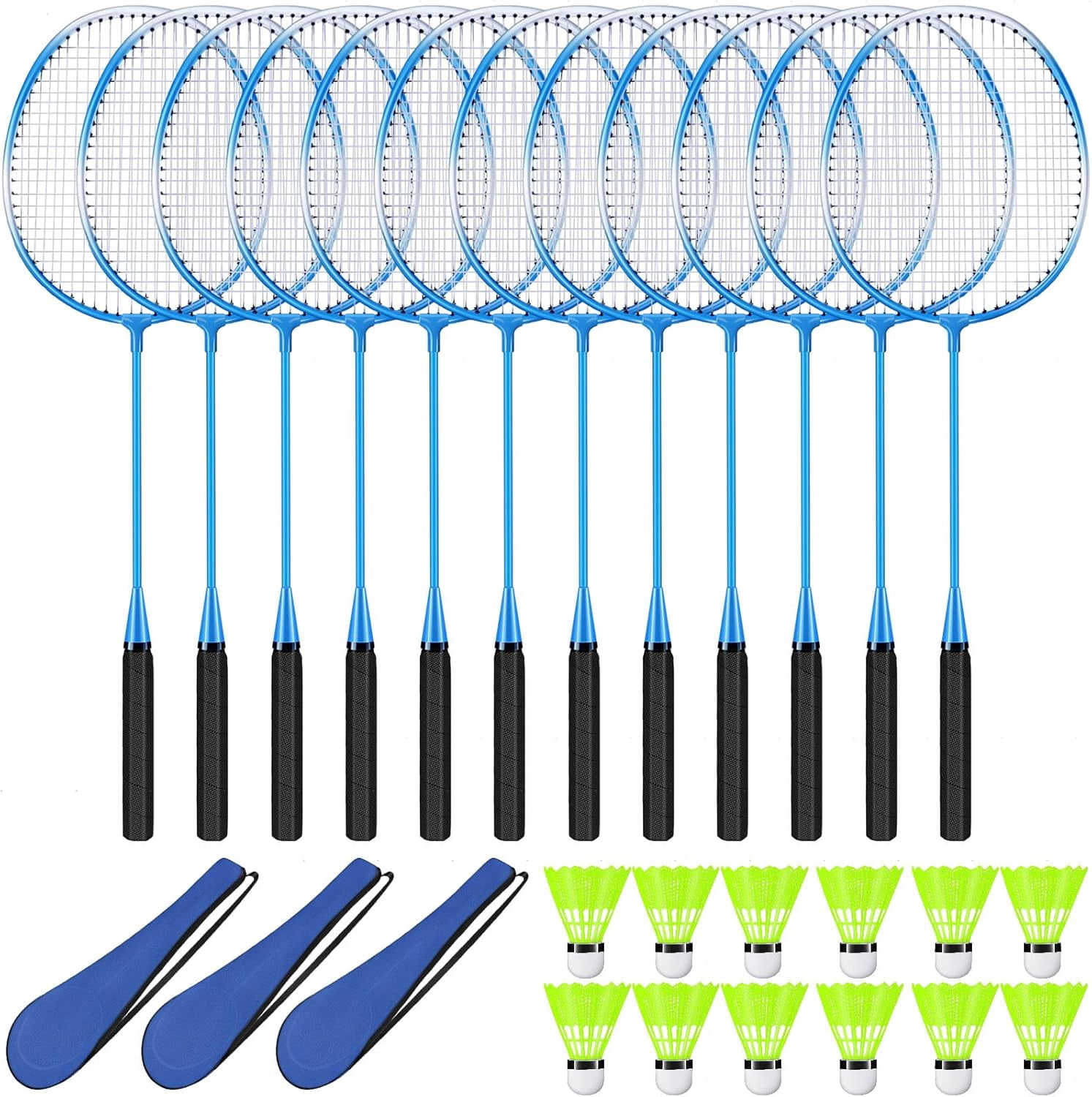 12 Pack Badminton Rackets Set Including Rackets, Nylon Shuttlecocks and ...