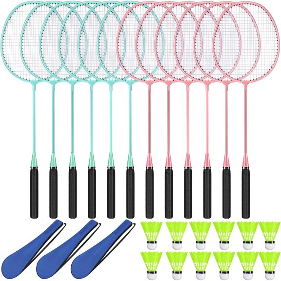 12 Pack Badminton Rackets Set Including Rackets, Nylon Shuttlecocks and Carry Bag for Outdoor Backyard Games Beginners