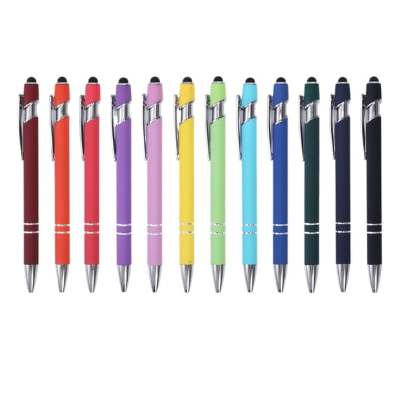 12 Pack Ballpoint Pen with Stylus Tip, Soft Touch Click Metal Pen, 1.0mm Medium Point, Black Ink
