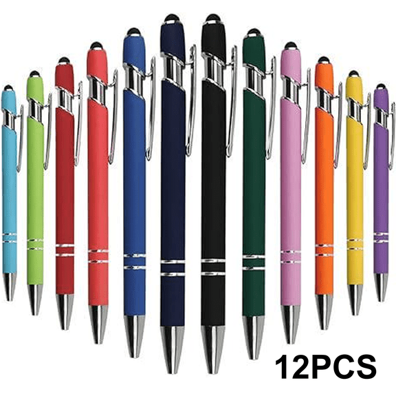 12 Pack Ballpoint Pens with Stylus Tip, 1.0mm Medium Point Black Ink Smooth Writing Pen with Comfort Grip for Office,Family Use