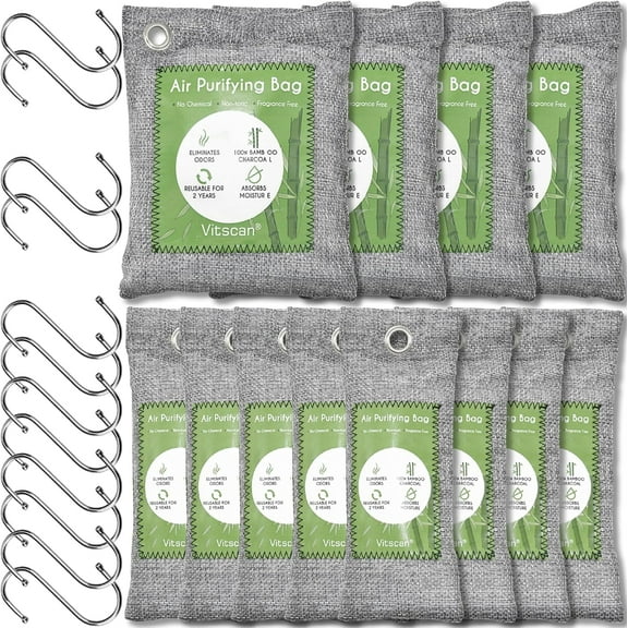 12 Pack Bamboo Charcoal Air Purifying Bag, Activated Charcoal Bags Odor Absorber, Moisture Absorber, Natural Car Air Freshener, Shoe Deodorizer, Odor Eliminators For Home, Pet, Closet (8x50g, 4x200g)