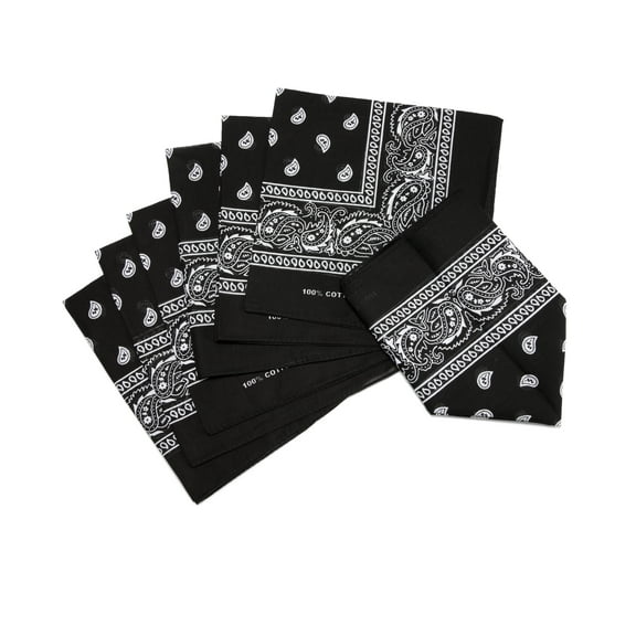 12-Pack Bandana Head & face Wrap - Washable, Reusable, Unisex, 100% Cotton - Black