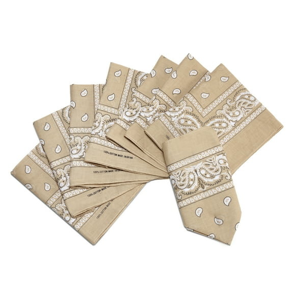 12-Pack Bandana Head & face Wrap - Washable, Reusable, Unisex, 100% Cotton - Khaki