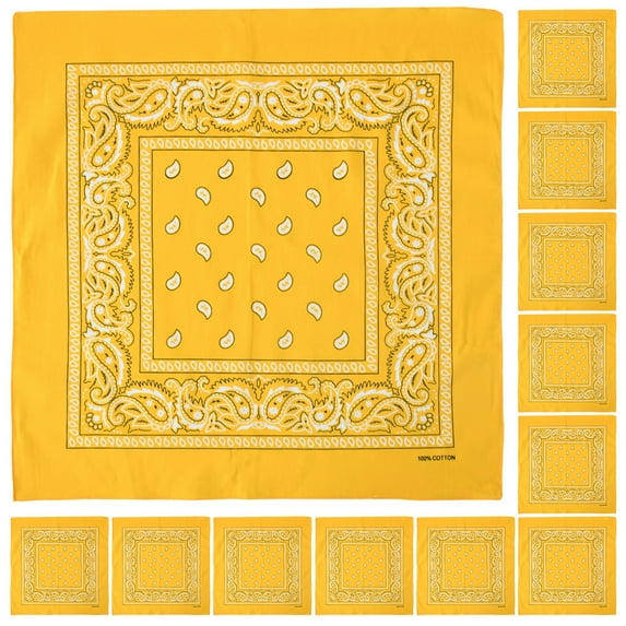 12 Pack Bandanas Multipurpose Cotton Novelty Paisley Bandana Headband for Cowboy Men Women 22 x 22 - Gold