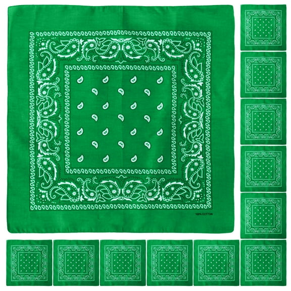 12 Pack Bandanas Multipurpose Cotton Novelty Paisley Bandana Headband for Cowboy Men Women 22 x 22 - Kelly Green
