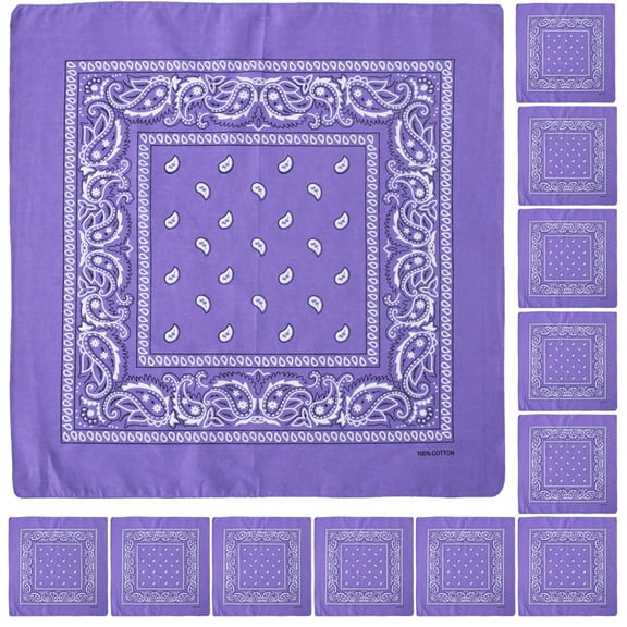 12 Pack Bandanas Multipurpose Cotton Novelty Paisley Bandana Headband for Cowboy Men Women 22 x 22 - Lavender