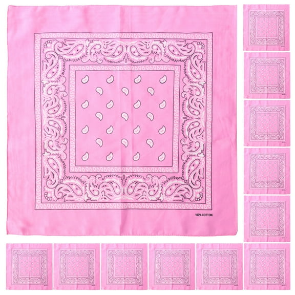 12 Pack Bandanas Multipurpose Cotton Novelty Paisley Bandana Headband for Cowboy Men Women 22 x 22 - Pink