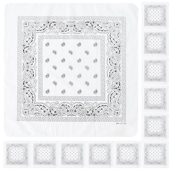 12 Pack Bandanas Multipurpose Cotton Novelty Paisley Bandana Headband for Cowboy Men Women 22 x 22 - White