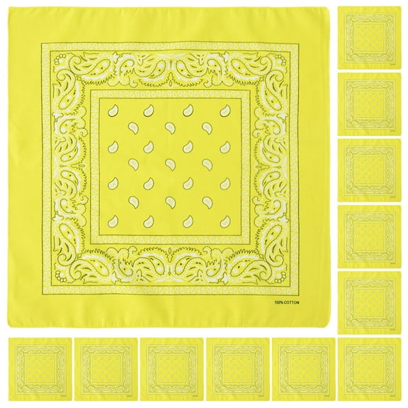 12 Pack Bandanas Multipurpose Cotton Novelty Paisley Bandana Headband for Cowboy Men Women 22 x 22 - Yellow