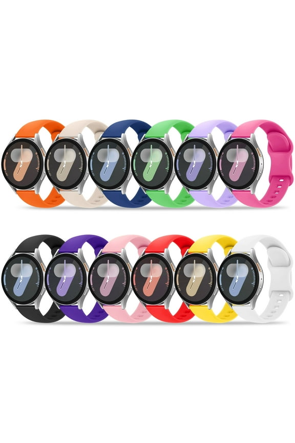 12 Pack Bands Compatible with Samsung Galaxy Watch 7 6 5 4 40mm 44mm/6 4 Classic 43mm 47mm 42mm 46mm/5 Pro 45mm/Active 2 Band, 20mm Soft Silicone Sport Replacement Strap for Women Men