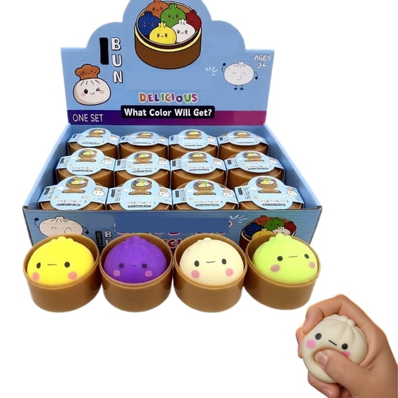 12 Pack Bao Squishy Toy Steamed Bun Stress Reliever, Slow Rebound Sensory Fidget for Kids Adults, Random 4 Colors in Gift Box