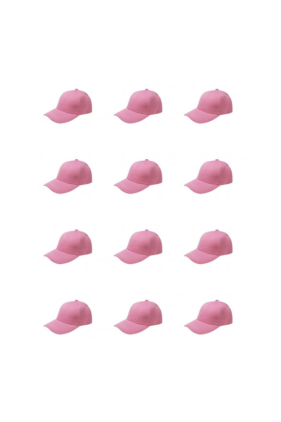 12 Pack Baseball Hats Great for Teams Events or Promotions (Pink)