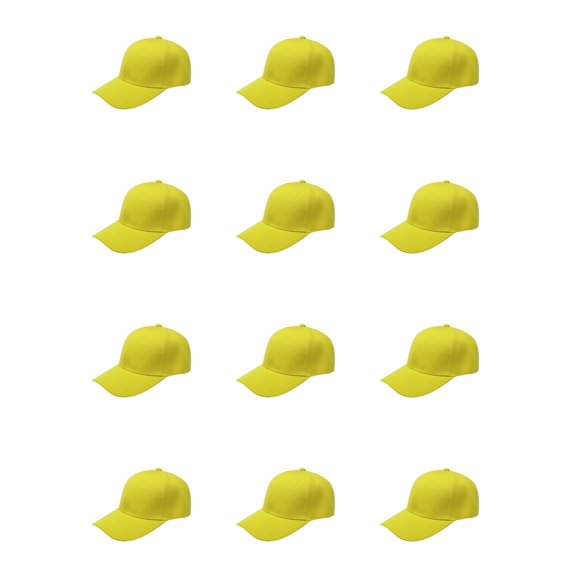 12 Pack Baseball Hats Great for Teams Events or Promotions (Yellow)