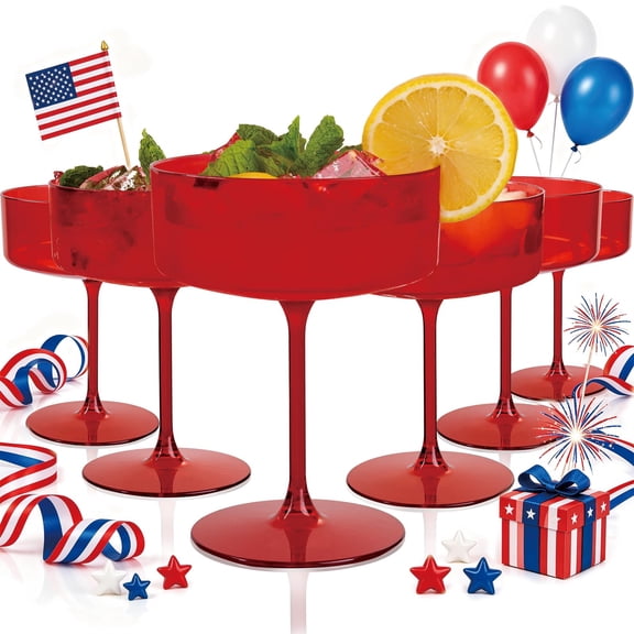 12-Pack Basic Red Plastic Coupe Stemmed Martini Glasses, 10 Oz