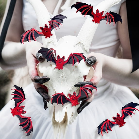 12 Pack Bat Decorations for Halloween Spooky Red Black Bat Wall Decor for Indoor Outdoor Party Home Window Yard Fence Porch Haunted House Decorations