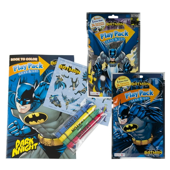 12 Pack Batman Play Pack- 2 Assortments- crayon, sticker sheet & coloring book