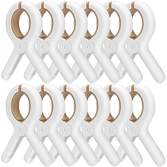 12 Pack Beach Towel Clips,Heavy Duty Plastic Clothpins Beach Pool Chair Clip with Anti-Rust Springs,Quilt Drying Clip Strong Grip Holder to Keep Your Towel from Blowing Away,No Trace Design