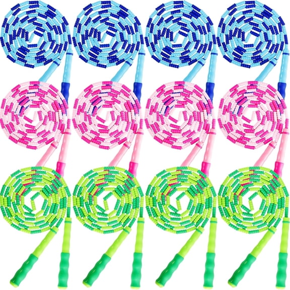12 Pack Beaded Jump Rope, 8.2 Ft Adjustable Length Beaded Skipping Ropes, Tangle-Free Segmented Jumping Rope for Men, Women, Adults Exercise