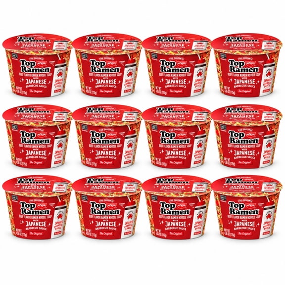 12-Pack Beef Flavor Ramen Noodle Soup with The Original Japanese Barbecue Sauce, Microwavable Bowls, 4.06 oz