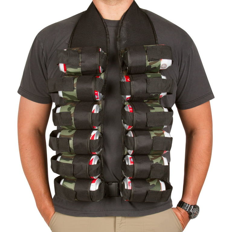 12-Pack Beer Drinking Vest By EZ Drinker (Black and Camo) 