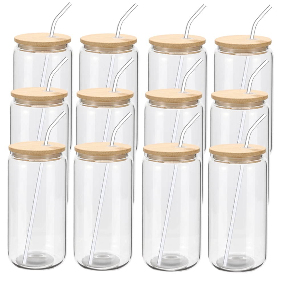 Drinking Glasses Beer Can Glass with Bamboo Lids and Glass Straws, 4 Pack  16 oz Glass Tumbler Can Sh…See more Drinking Glasses Beer Can Glass with
