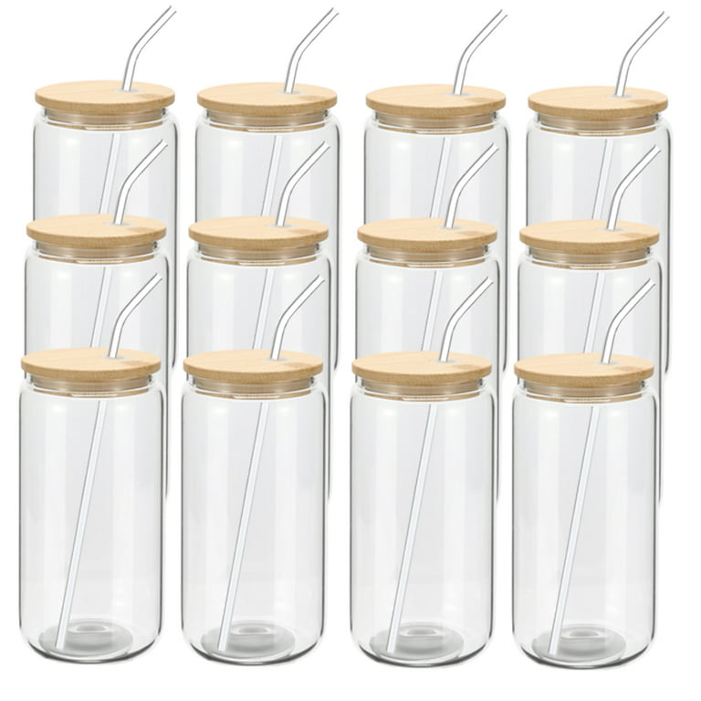 Drinking Glass Cup with Bamboo Lid and Clear Straws Top Seller 12
