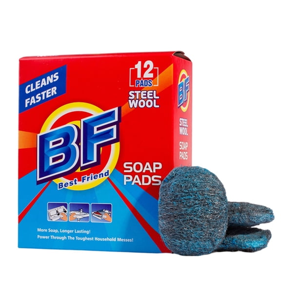 12-Count Bf Steel Wool Soap Pads, Scrubbers for Cleaning, Steel Wool Pads, Kitchen Cleaning, Steel Wool Cleaning Cloths, Scrubbers for Cleaning Dishes, Power Scrubbers for