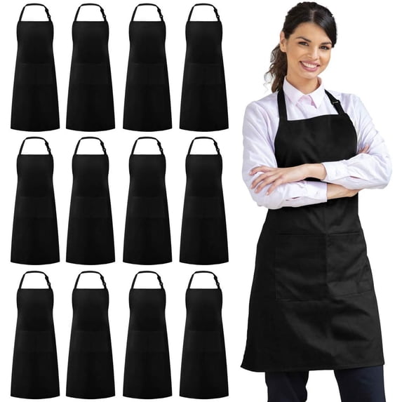 12 Pack Bib Apron, Unisex Aprons Adjustable Waterdrop Resistant with 2 ...