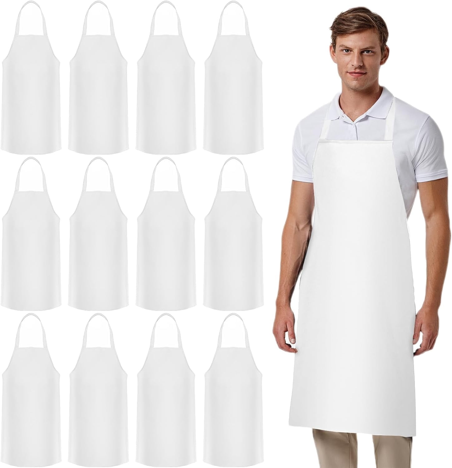 12 Pack Bib Apron,Unisex Bib Aprons,Plain Bib Aprons Bulk for Women Men Adult,Chef Bib Apron for Kitchen,32 x 28 inch